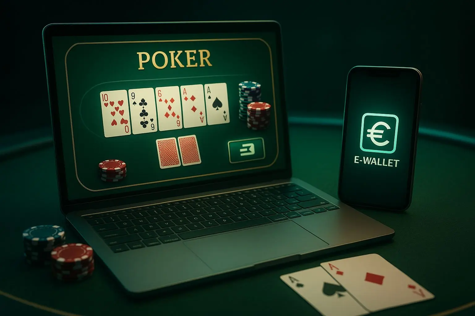 Interface de baccarat online em portátil e telemóvel com carteira digital