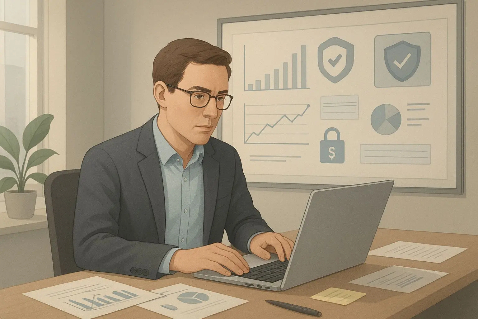 Ilustração genérica de especialista a analisar pagamentos digitais