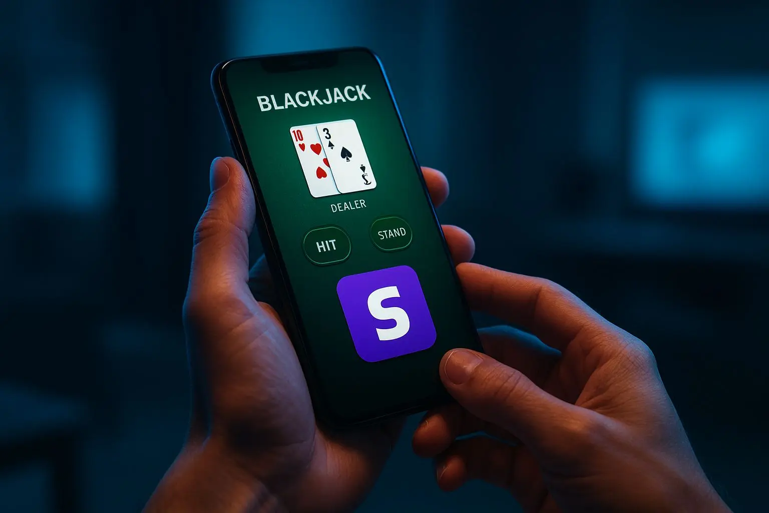 Blackjack online no smartphone com carteira digital visível
