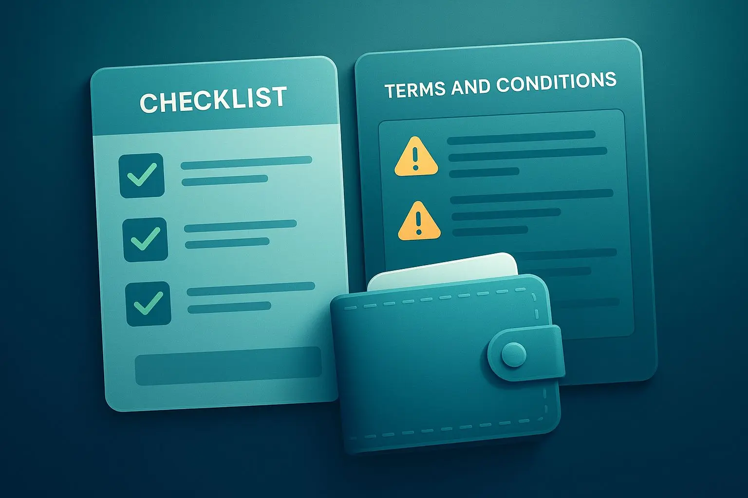 Checklist de termos e condições com carteira digital