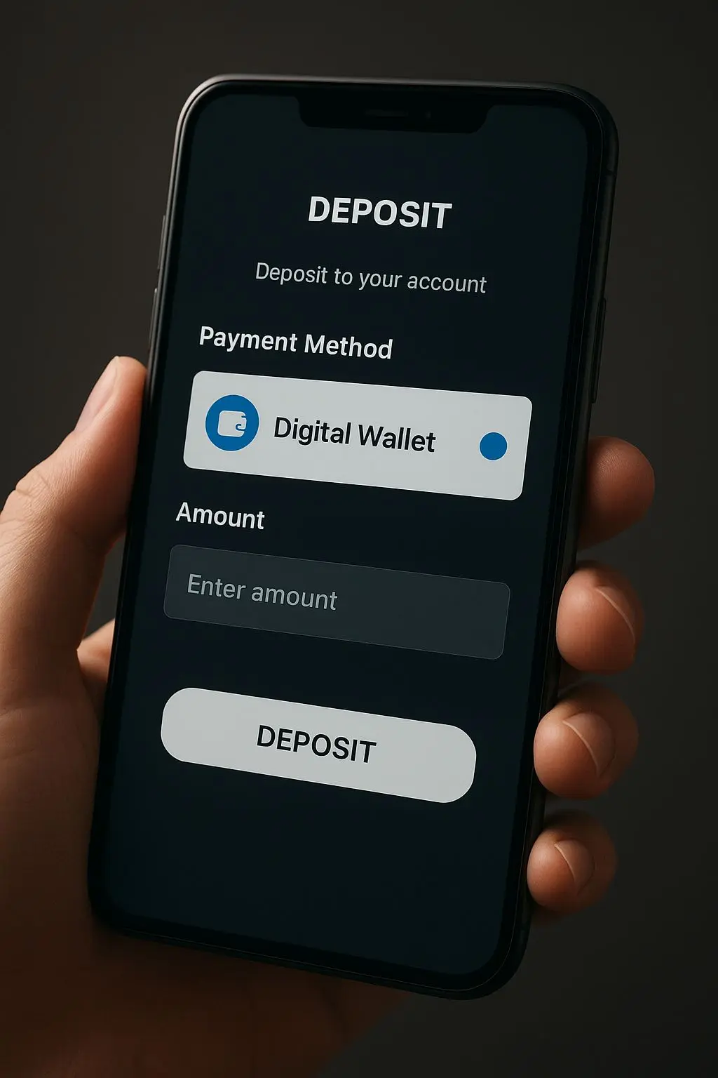Telemóvel com página de depósito e opção Skrill selecionada