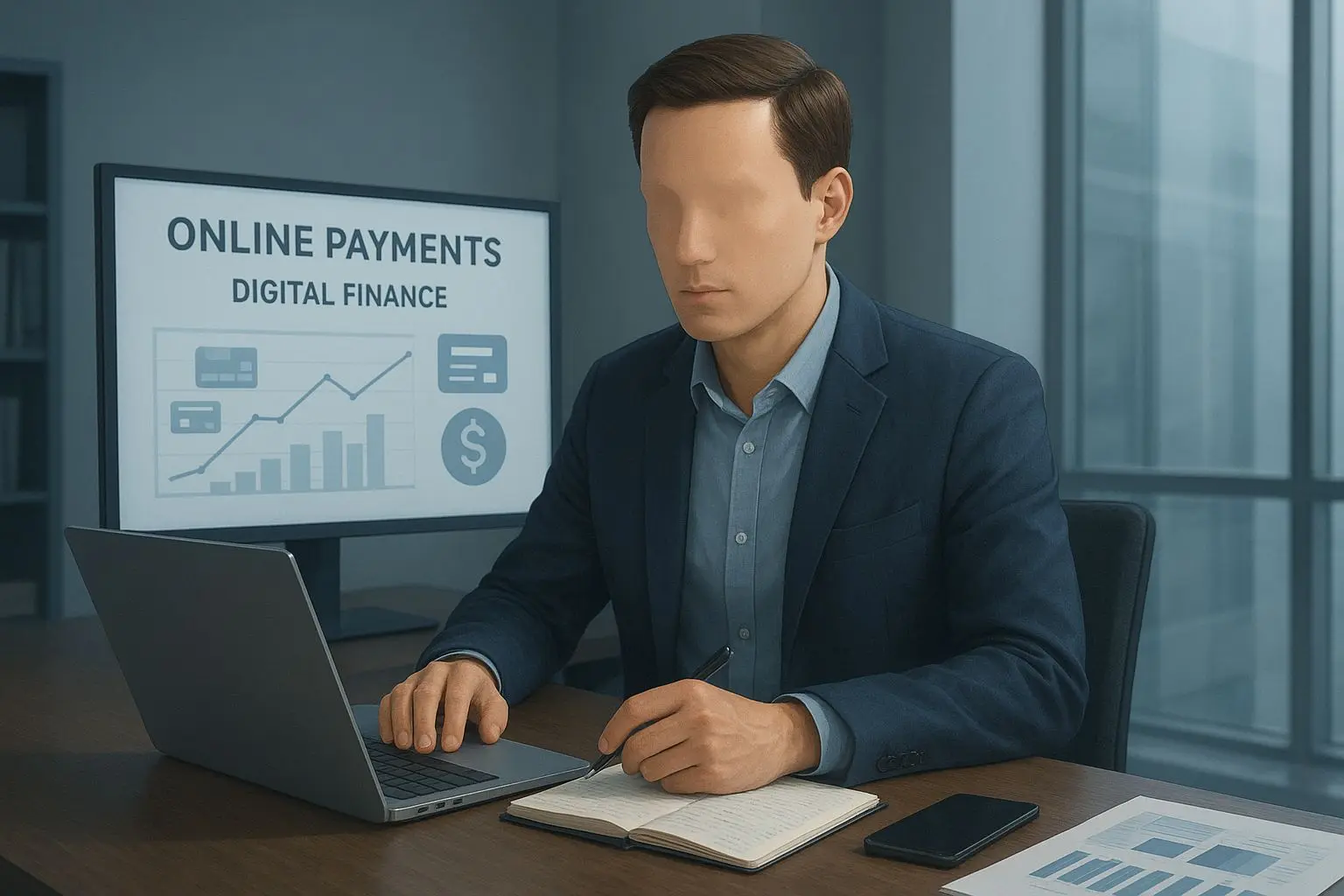 Imagem conceptual de especialista em pagamentos online e análise digital