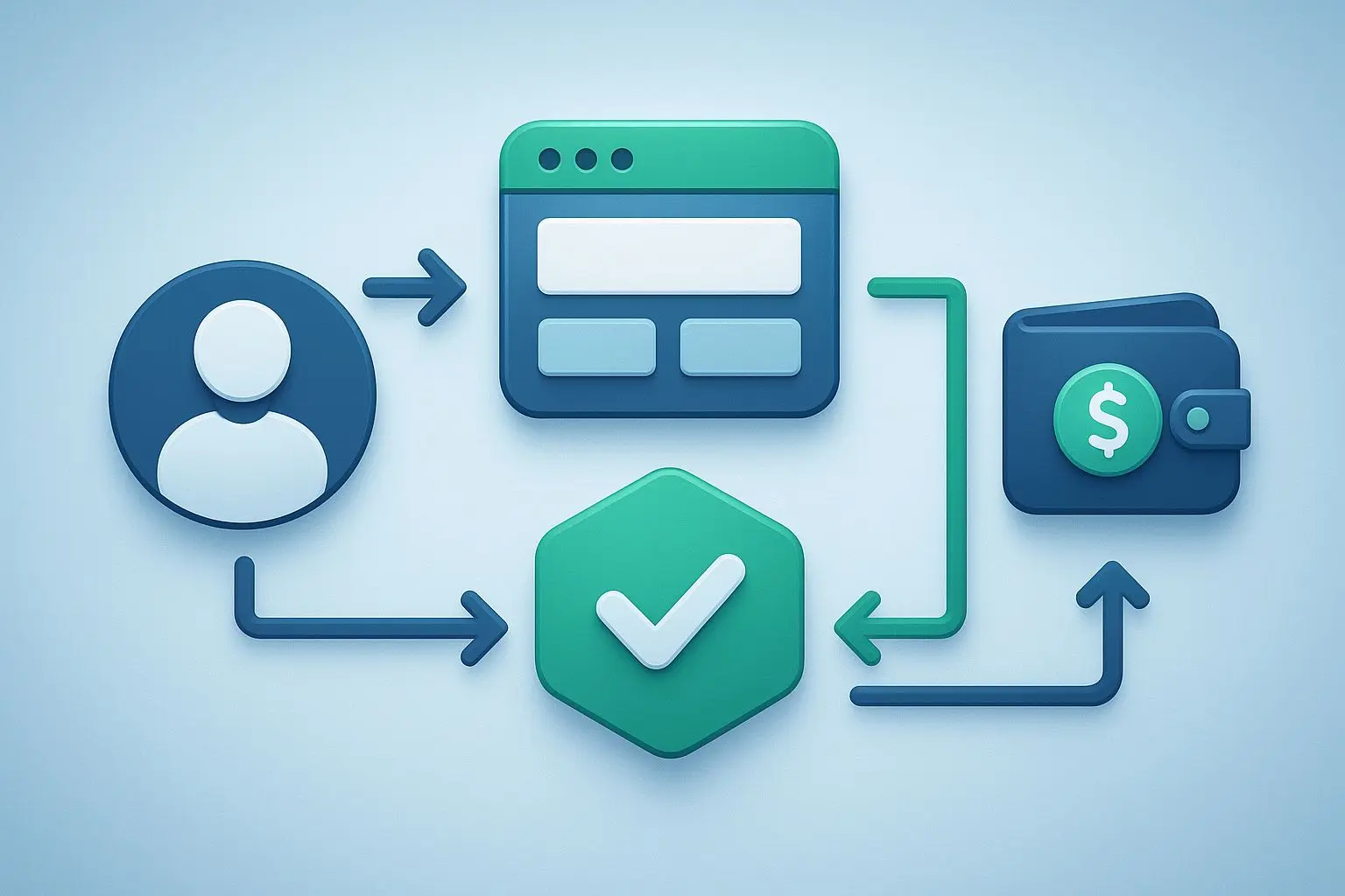 Esquema de fluxo entre utilizador, plataforma online e carteira com destaque para suporte