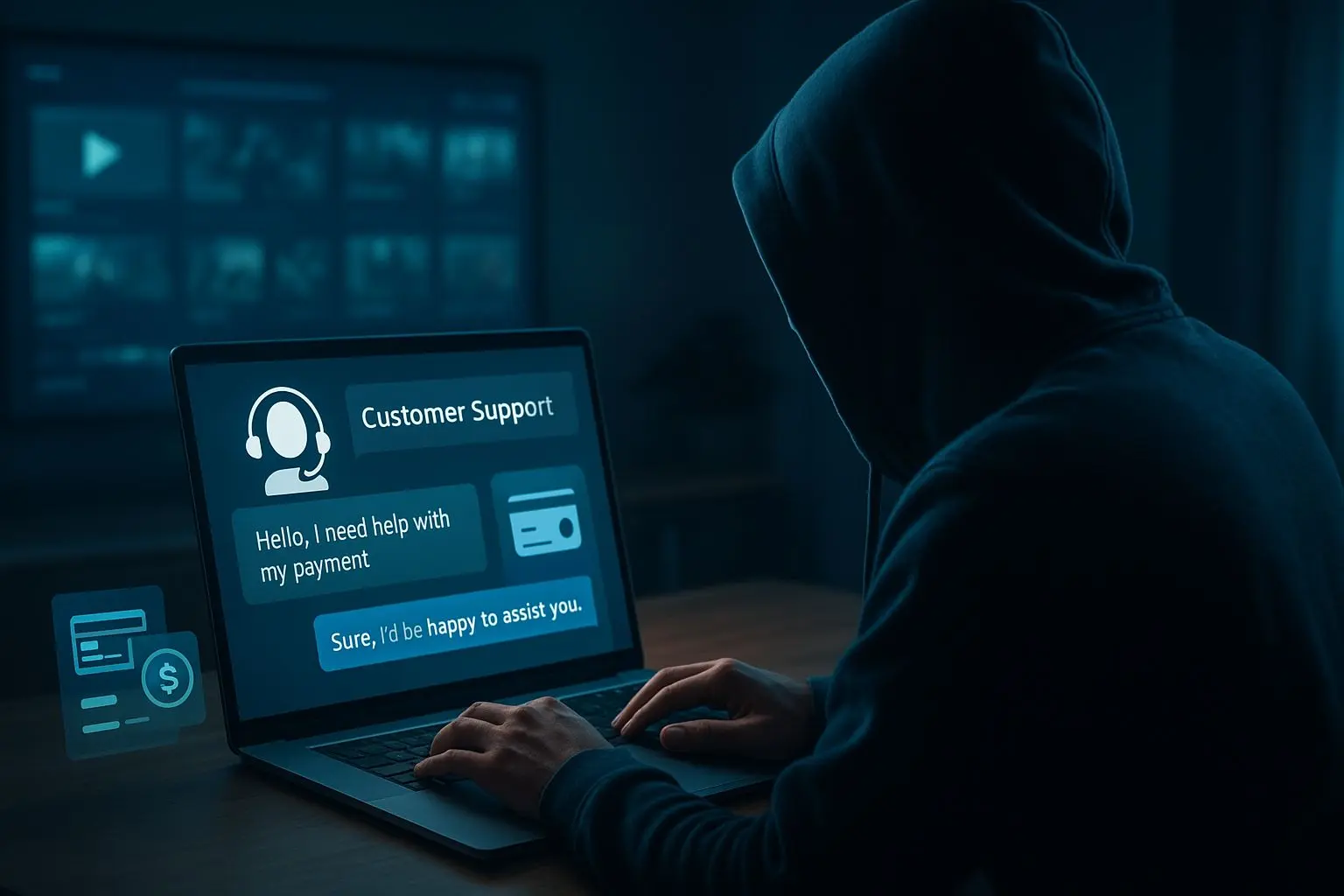 Utilizador a contactar suporte online para resolver questões de pagamentos