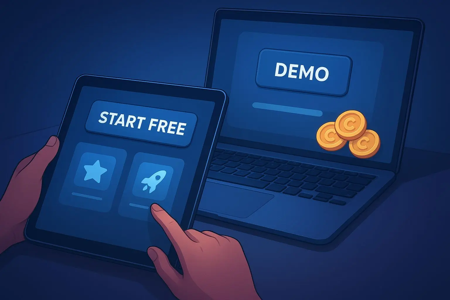 Utilizador a iniciar um jogo grátis online com passos simples numa interface digital