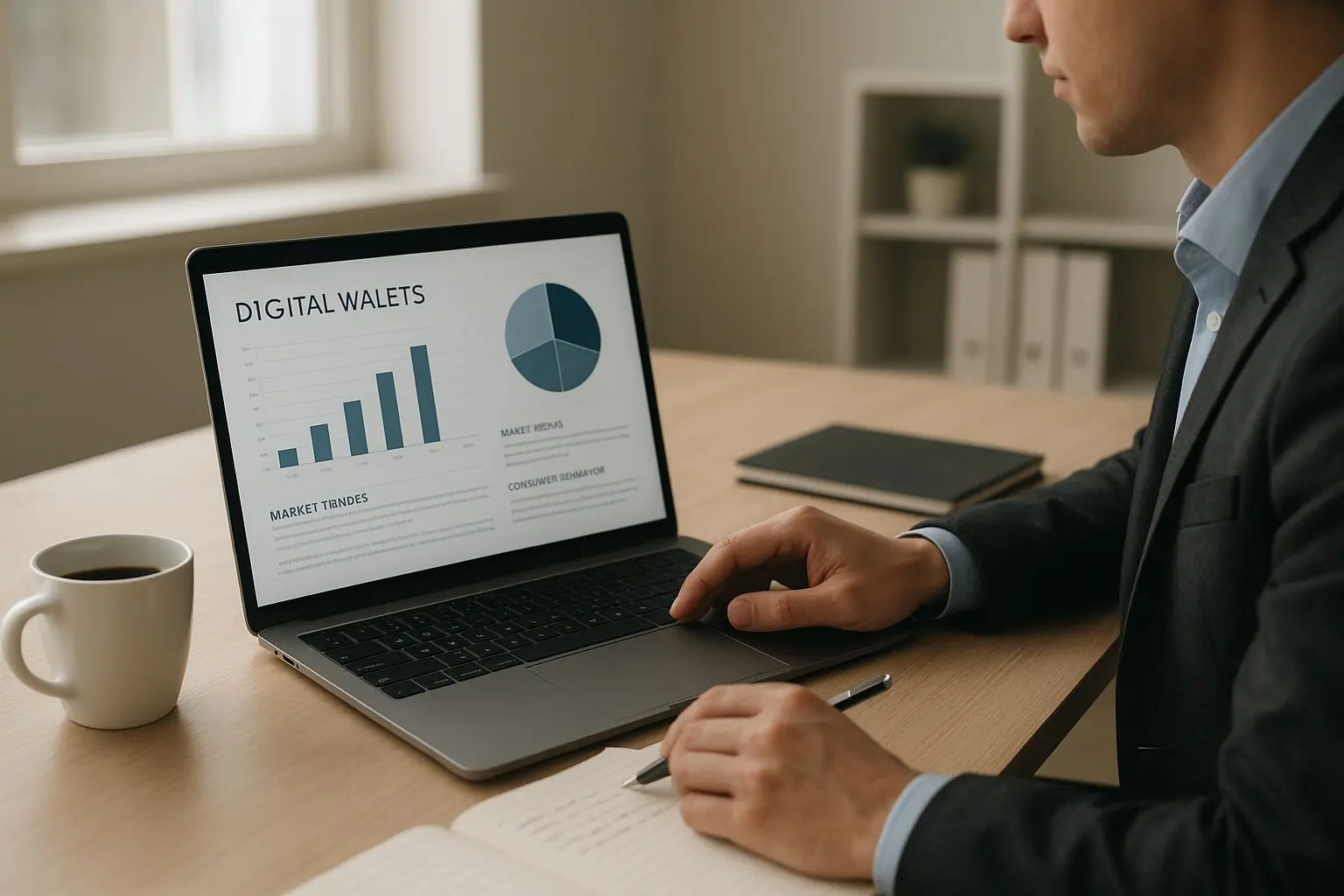 Analista de pagamentos digitais num ambiente profissional