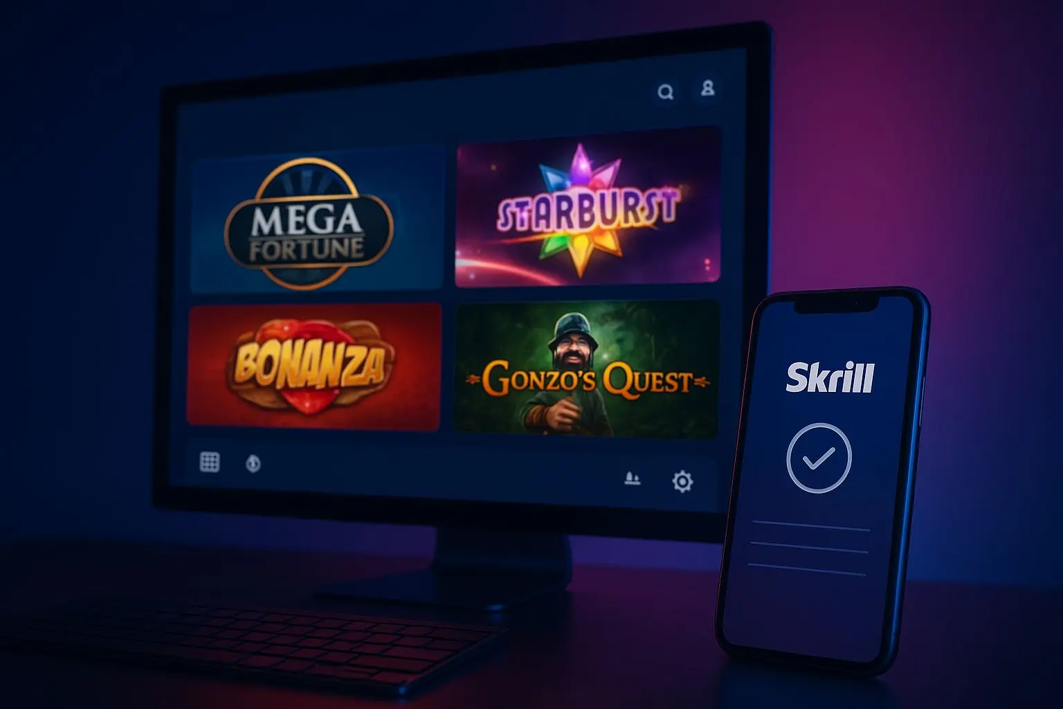 Jogar slots online com Skrill em computador e telemóvel