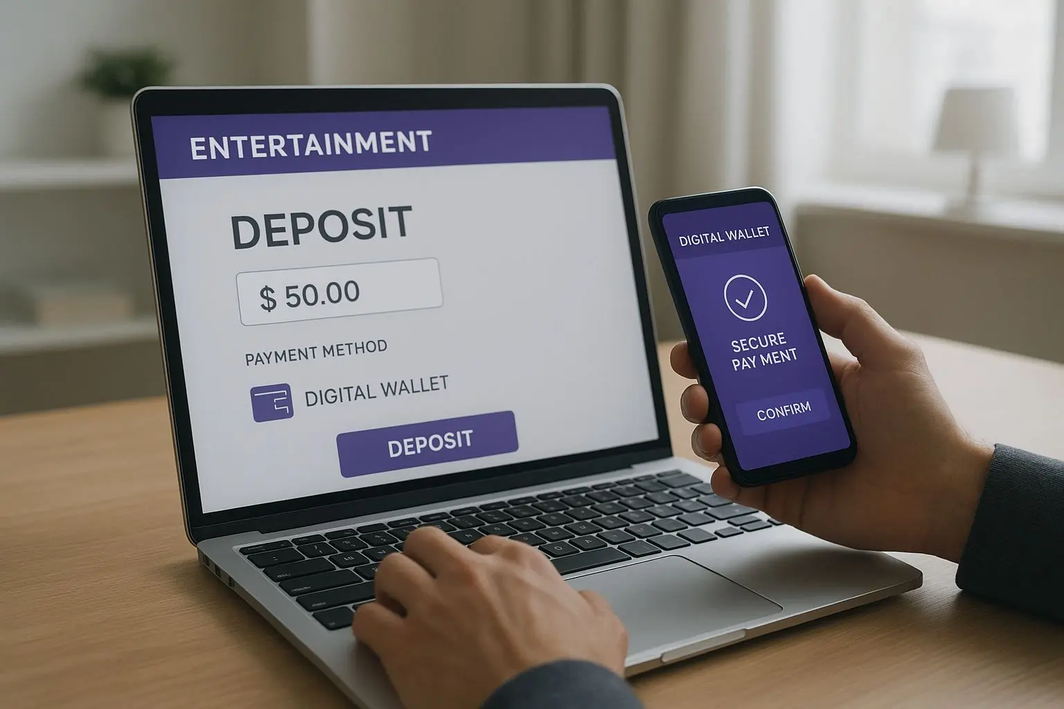 Utilizador a efetuar um dep&oacute;sito com carteira digital numa plataforma online