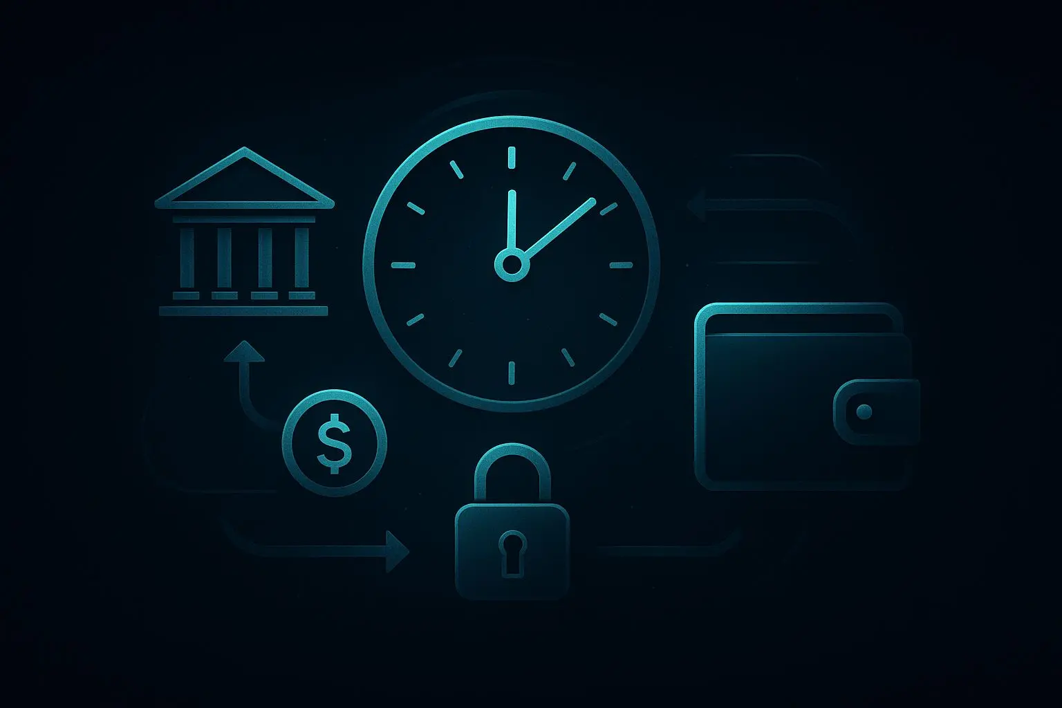 Tempos e custos de transferência com carteira digital Fluxo de tempo e dinheiro entre banco, carteira digital e plataforma online